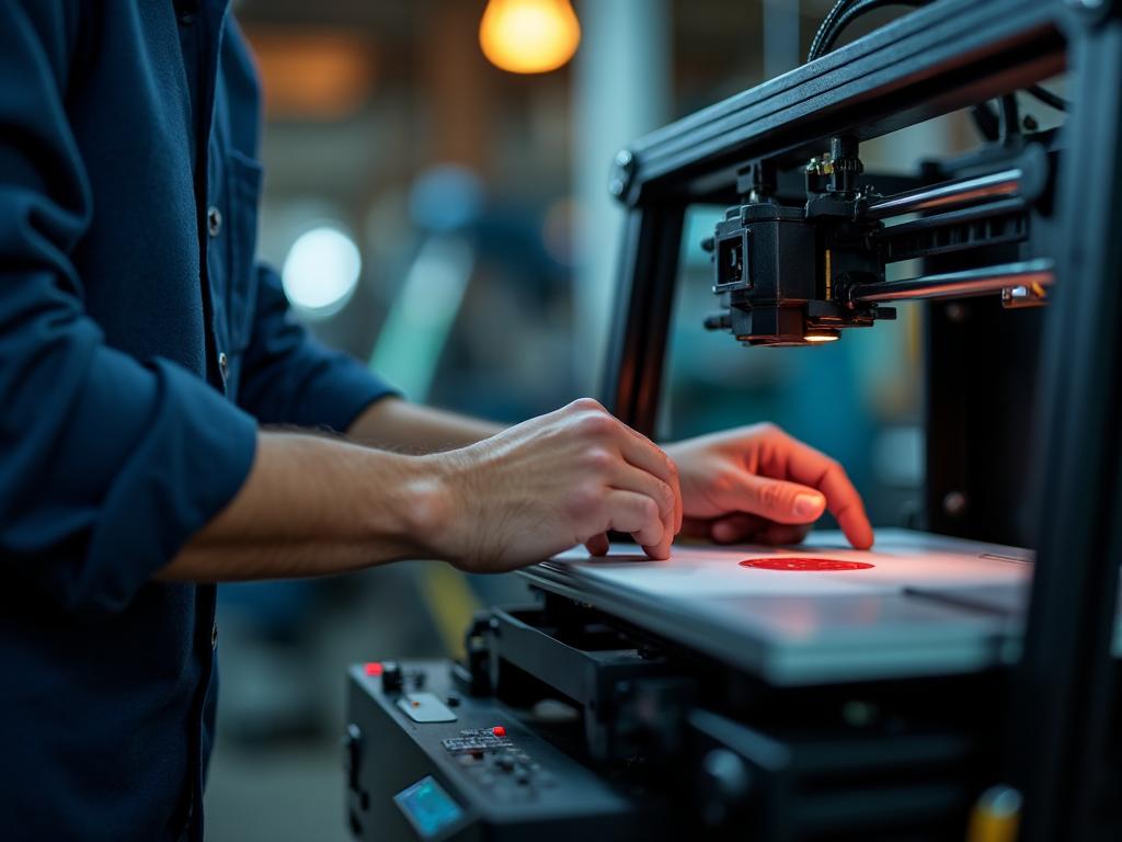 Engineer working with 3D printer